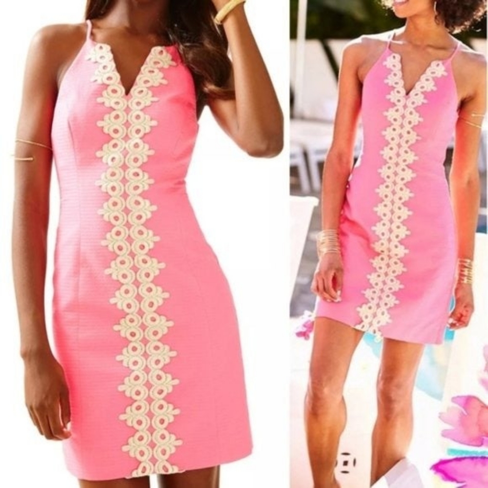Lilly Pulitzer Peatl shift dress, pink, gold, size 4